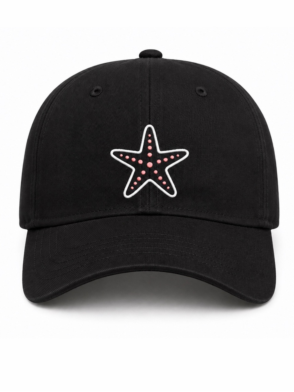 ⭐️ Starfish Embroidered Black Baseball Cap Summer Beach Coastal Velcro Hat